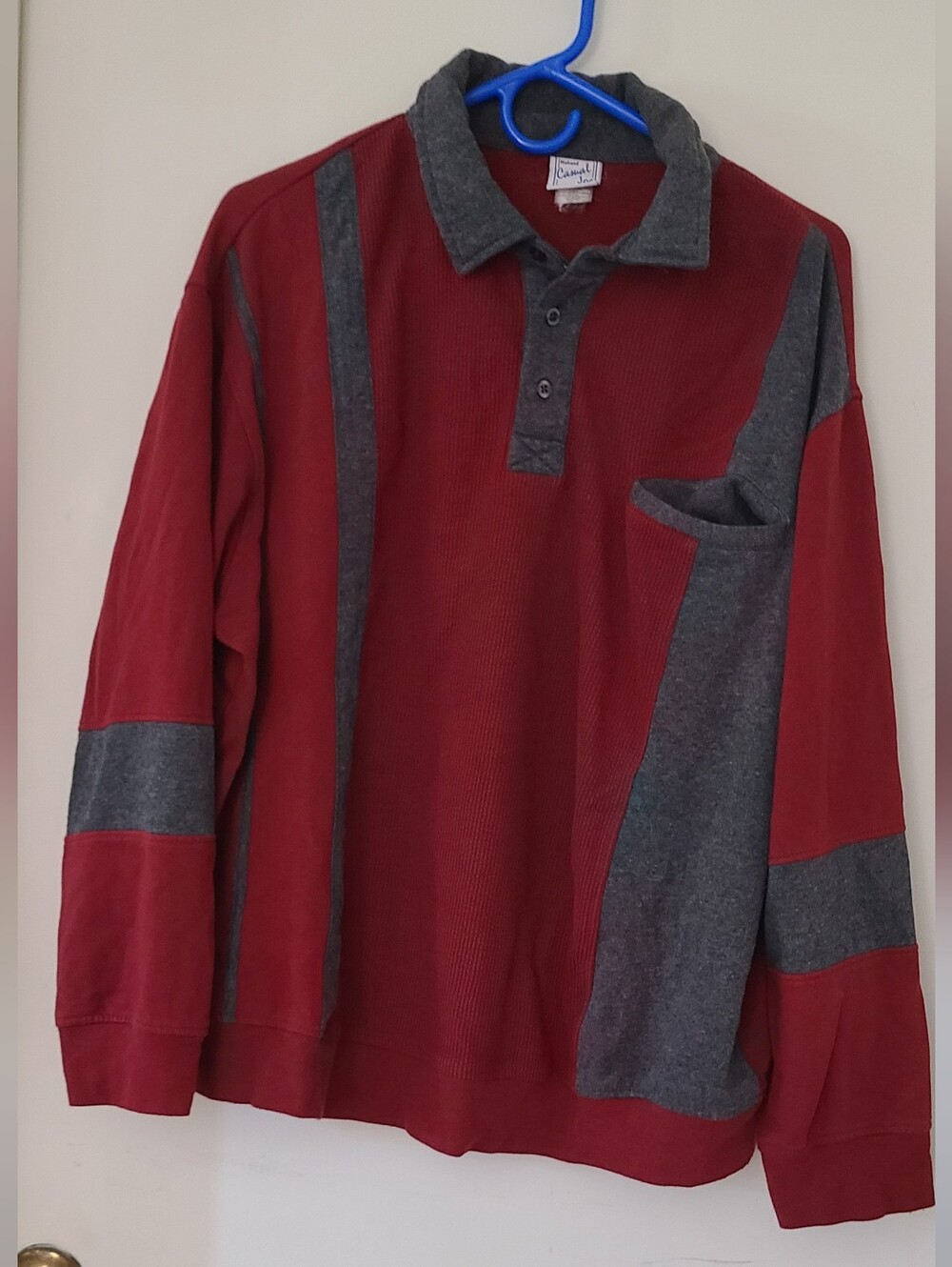 Mens Fleece Size XL Haband Casual Joe Quarter Button Dark Red & Gray